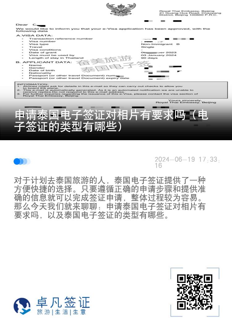 申请泰国电子签证对相片有要求吗（电子签证的类型有哪些）