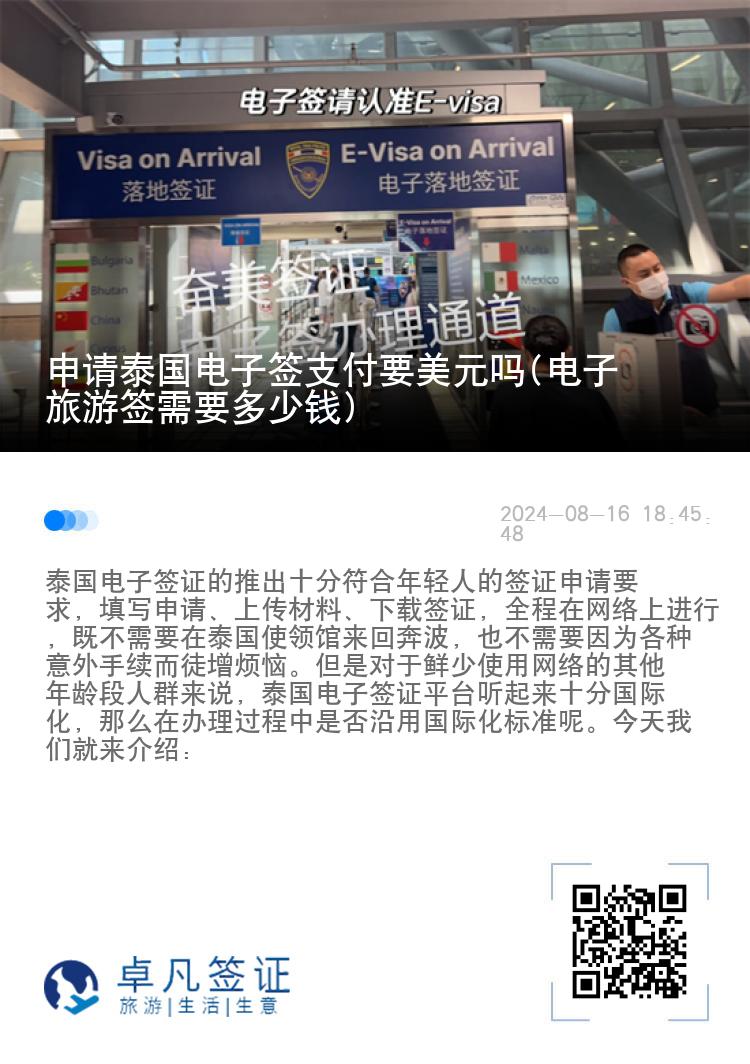 申请泰国电子签支付要美元吗(电子旅游签需要多少钱)