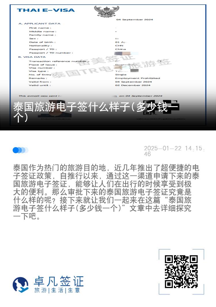 泰国旅游电子签什么样子(多少钱一个)