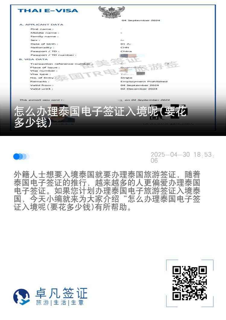 怎么办理泰国电子签证入境呢(要花多少钱)