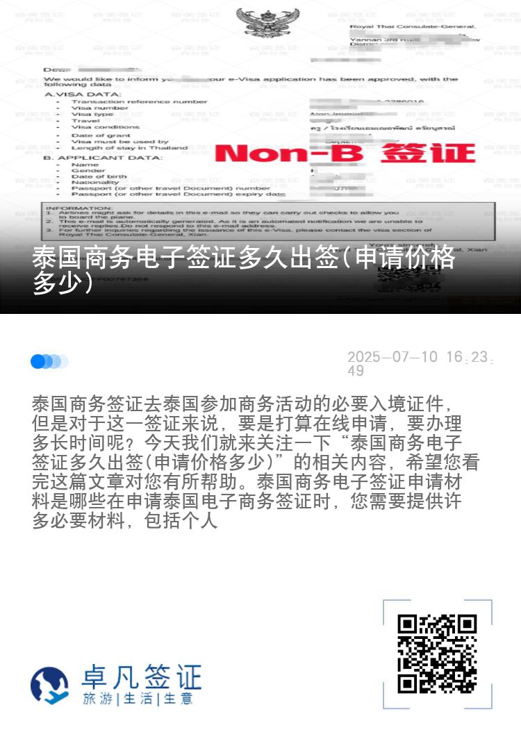 泰国商务电子签证多久出签(申请价格多少)